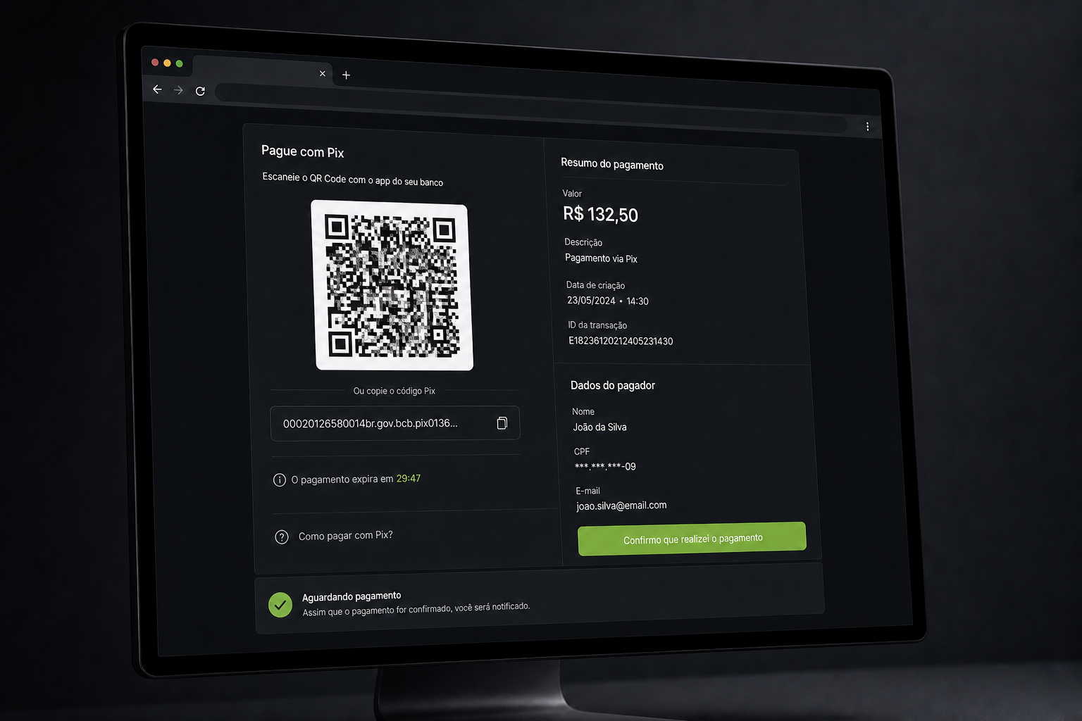 Tela da plataforma: Checkout